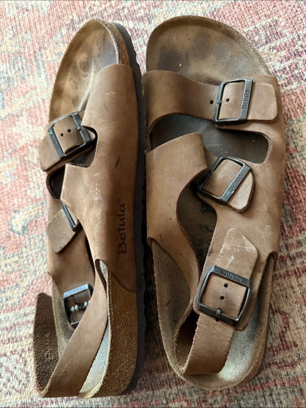 Betula Men’s Birkenstock Brown Two-Strap Leather Slide Sandals